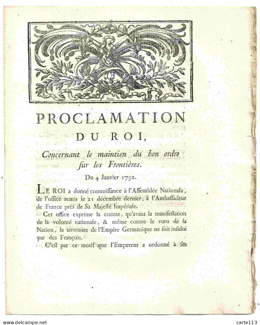 LOUIS  - PROCLAMATION DU ROI CONCERNANT LE MAINTIEN DU BON ORDRE SUR LES FRONT - 1701-1800