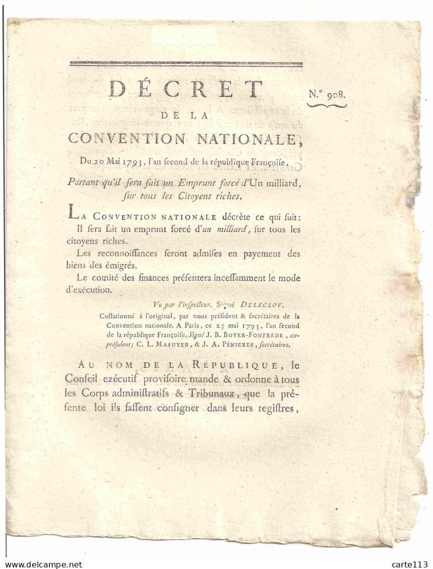 BOYER-FONFREDE  - DECRET DE LA CONVENTION NATIONALE PORTANT QU'IL SERA FAIT UN EMPRUNT - 1701-1800