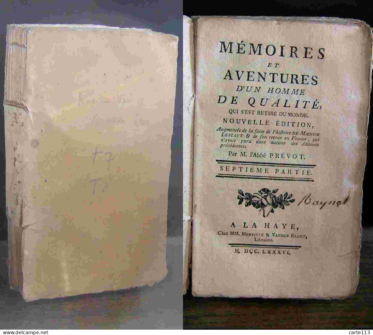 PREVOST Antoine-Francois (dit Prevost D'Exiles) - MEMOIRES ET AVENTURES D'UN HOMME DE QUALITE - SEPTIEME ET HUITIEME PA - 1701-1800