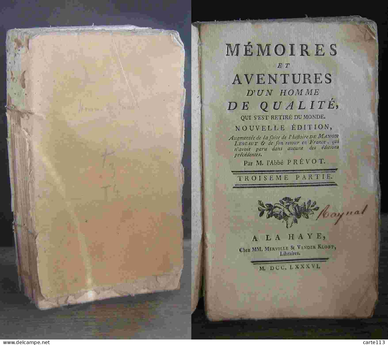 PREVOST Antoine-Francois (dit Prevost D'Exiles) - MEMOIRES ET AVENTURES D'UN HOMME DE QUALITE - TROISIEME ET QUATRIEME - 1701-1800