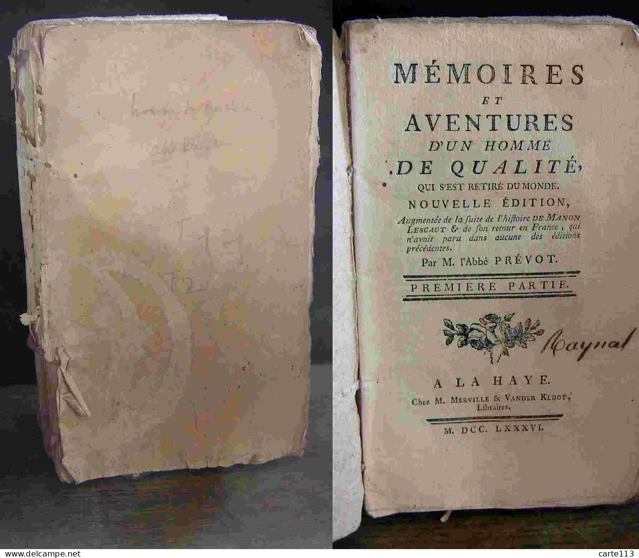 PREVOST Antoine-Francois (dit Prevost D'Exiles) - MEMOIRES ET AVENTURES D'UN HOMME DE QUALITE - PREMIERE ET SECONDE PAR - 1701-1800