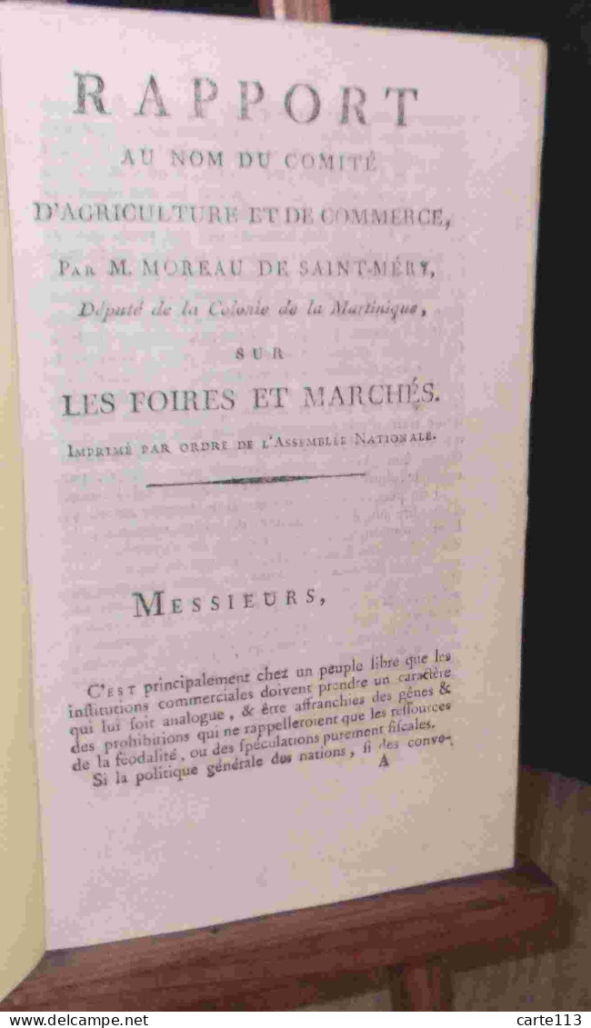MOREAU DE SAINT MERY Louis-Elie - RAPPORT SUR LES FOIRES ET MARCHES - 1701-1800
