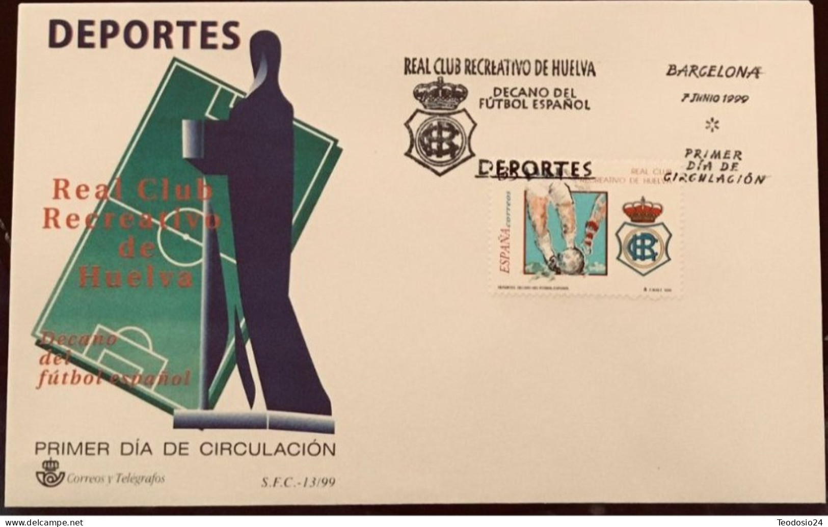 FDC  1999.- DEPORTES FUTBOL RECREATIVO DE HUELVA. - FDC