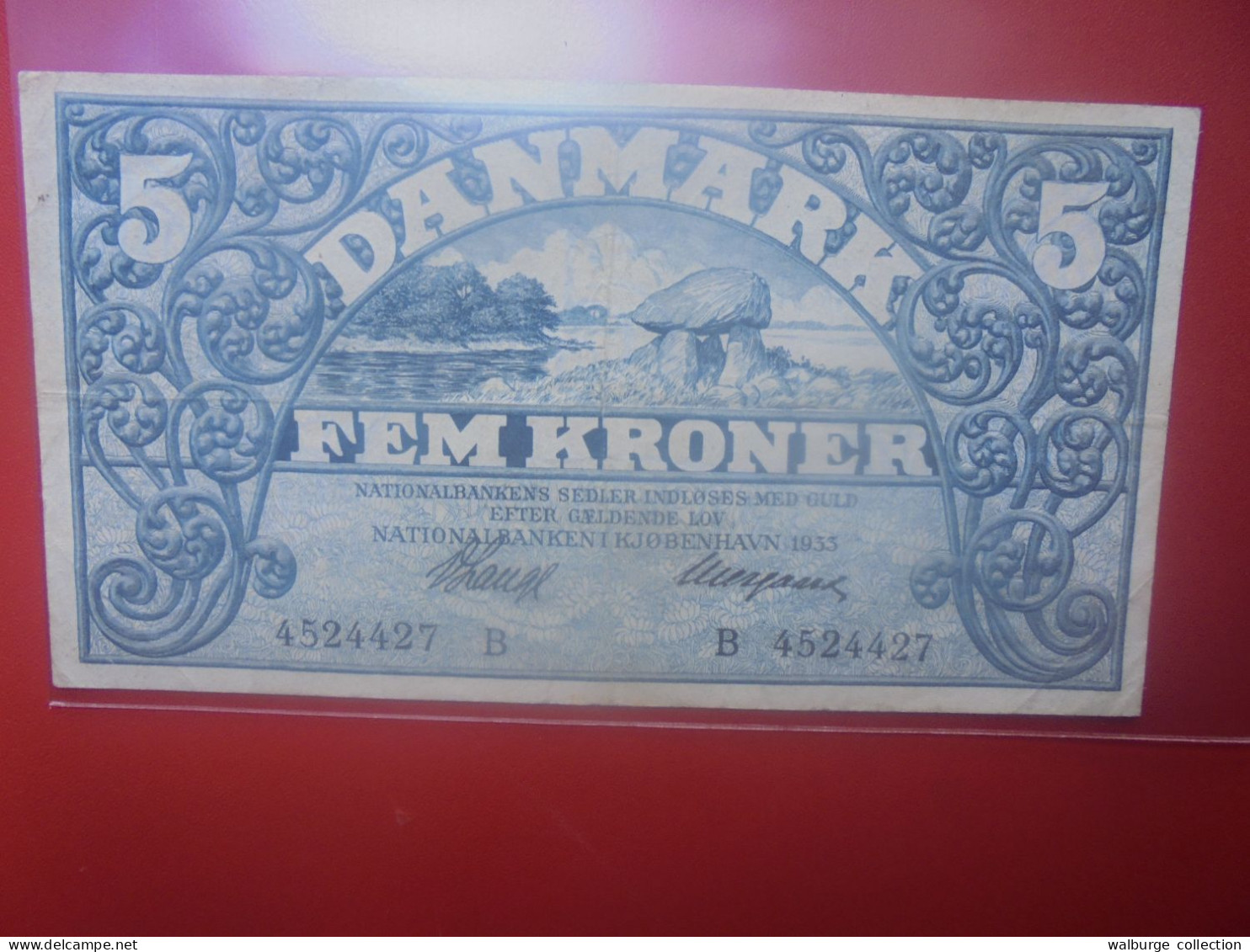 DANEMARK 5 KRONER 1933 Préfix "B" Circuler COTES:35-110-400$ (B.33) - Dinamarca