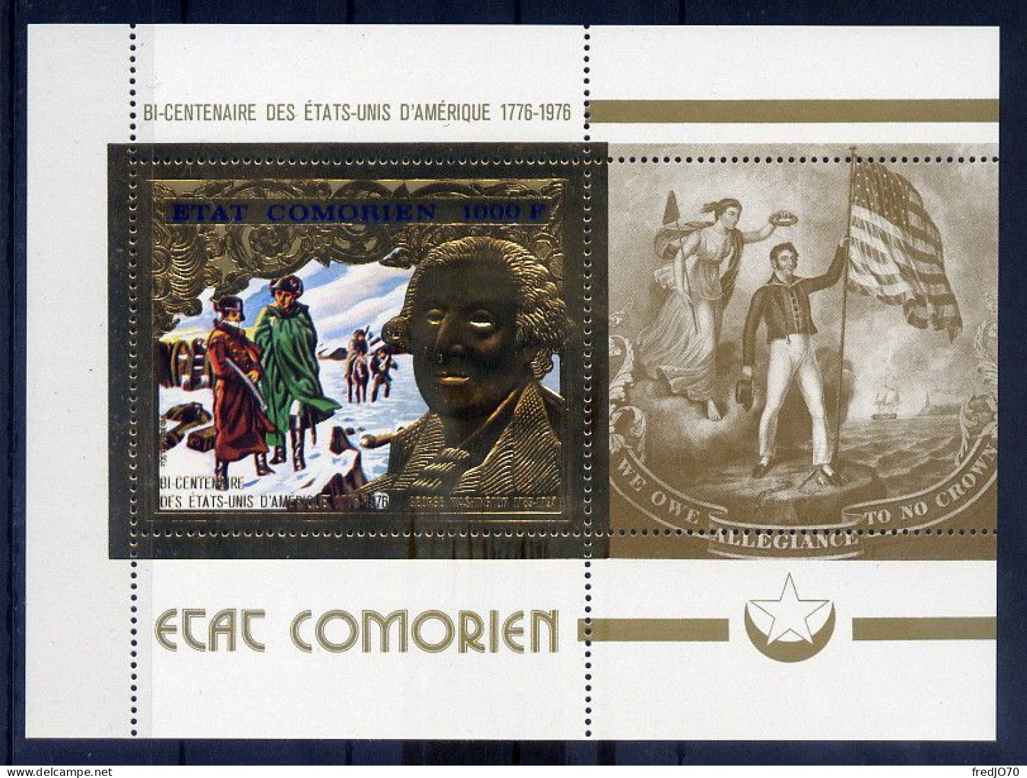 Comores Bloc Or Gold Bi-centenaire USA ** - Indépendance USA