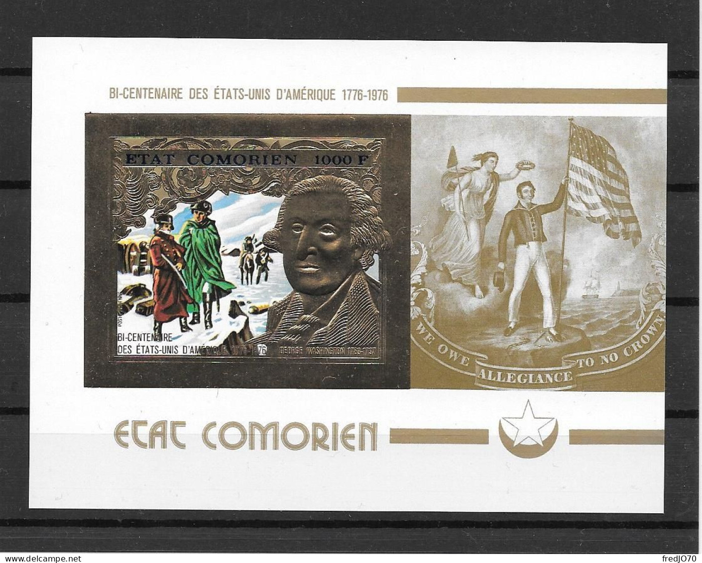 Comores Bloc Or Gold Non Dentelé Imperf Bi-centenaire USA ** - Us Independence