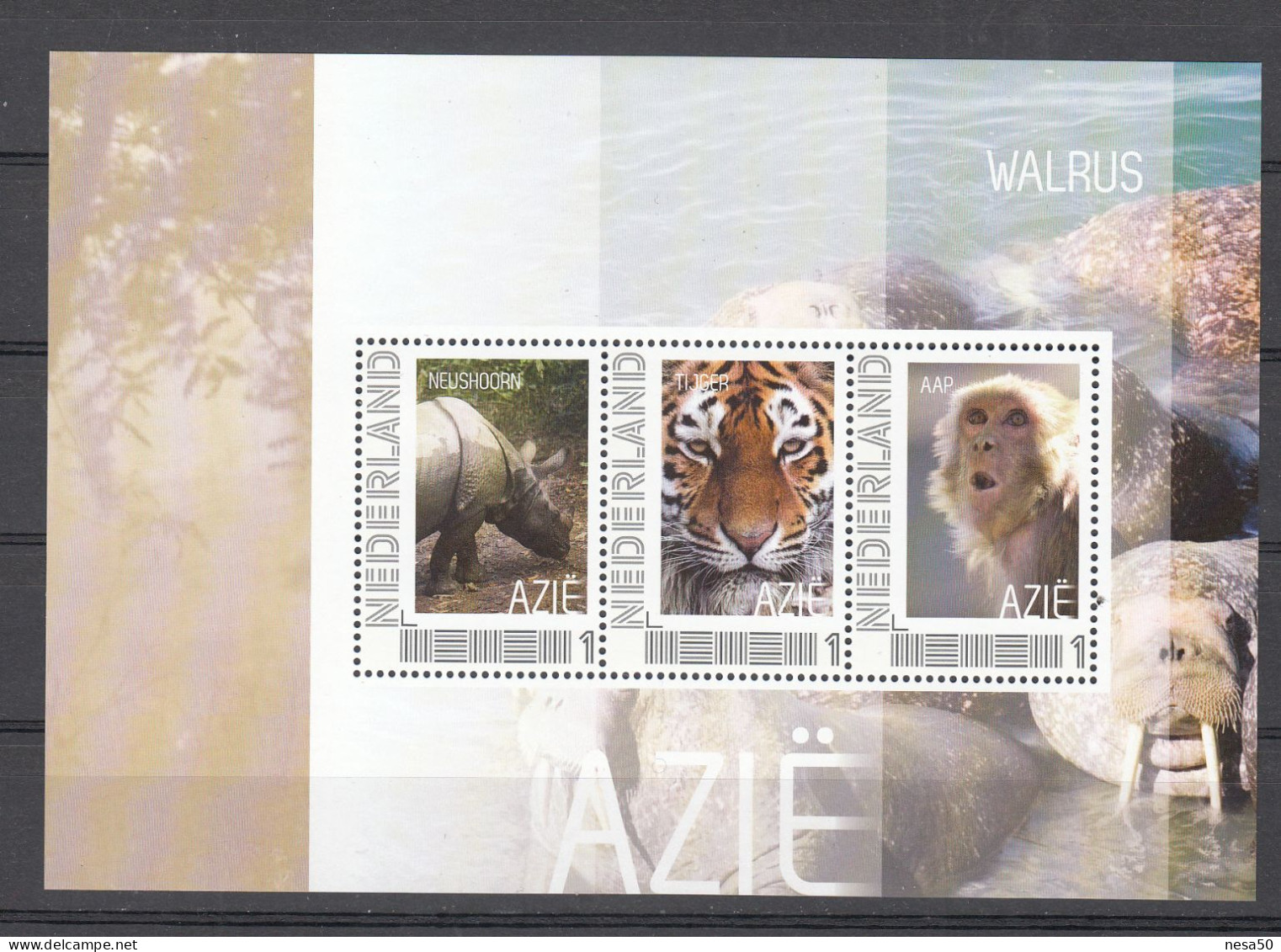 Nederland Persoonlijke Zegel: Azie: Neushoorn, Tijger, Aap, Rhino, Tiger, Monkey, - Unused Stamps