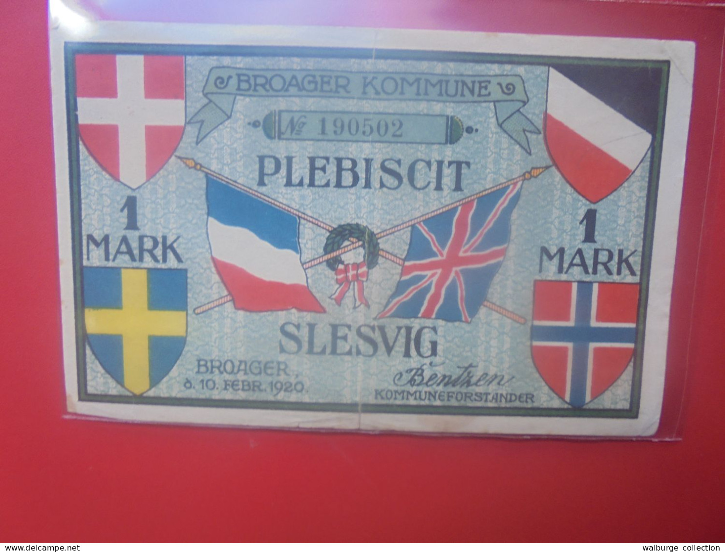 SLESVIG 1 MARK 1920 Circuler (B.33) - Denemarken