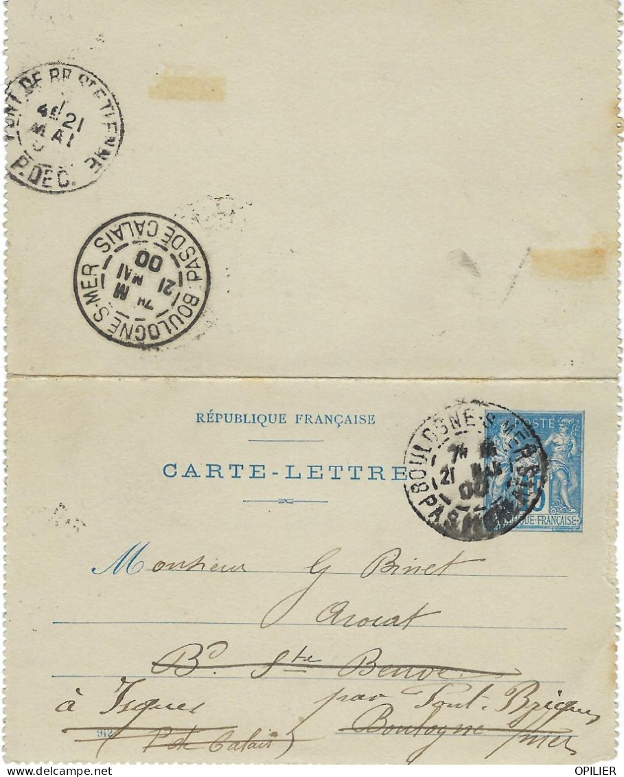 Carte Lettre 15c Sage 21 Mai 1900 Boulogne Pour Boulogne Renvoyée Sur Pont De Briques - Kartenbriefe