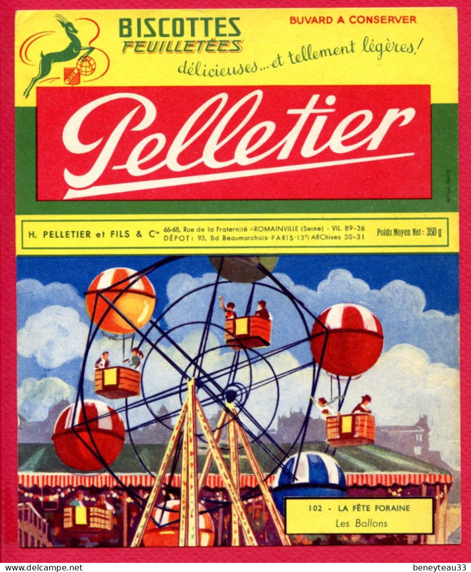 BUVARDS (Réf : BUV 038) BICOTTTES FEUILLETÉES PELLETIER  ROMAINVILLE (la Fête Forraine Les Ballons) - Biscottes