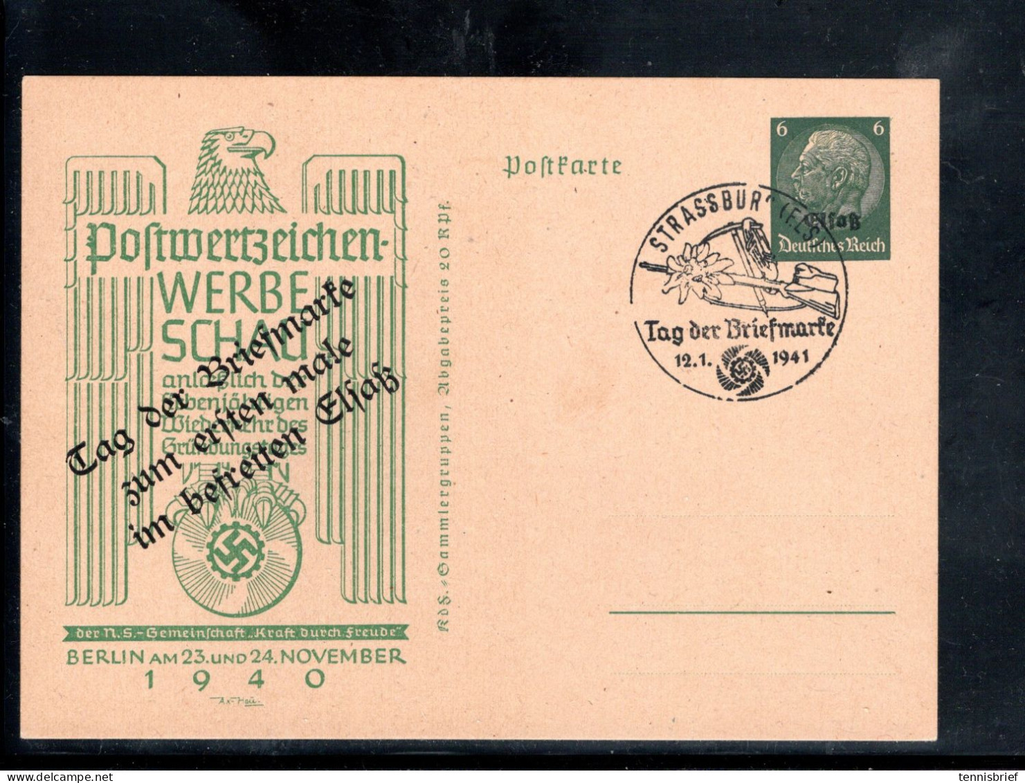 1941 , Alsace , 3 Et 6 Pfg.  2 Cartes  Surchargee Elsass  Et Surchargee " Tag Der Briefmarke .. " Rare !! #1722 - Lettres & Documents