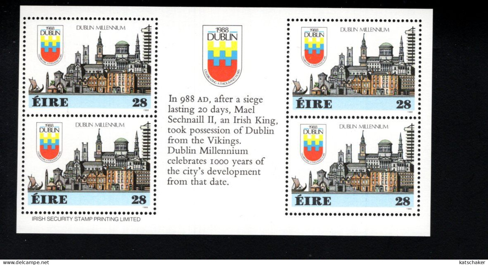 1997015513 1988  SCOTT 708B (XX) POSTFRIS  MINT NEVER HINGED -  BOOKLET PANE DUBLIN MILLENNIUM - Neufs