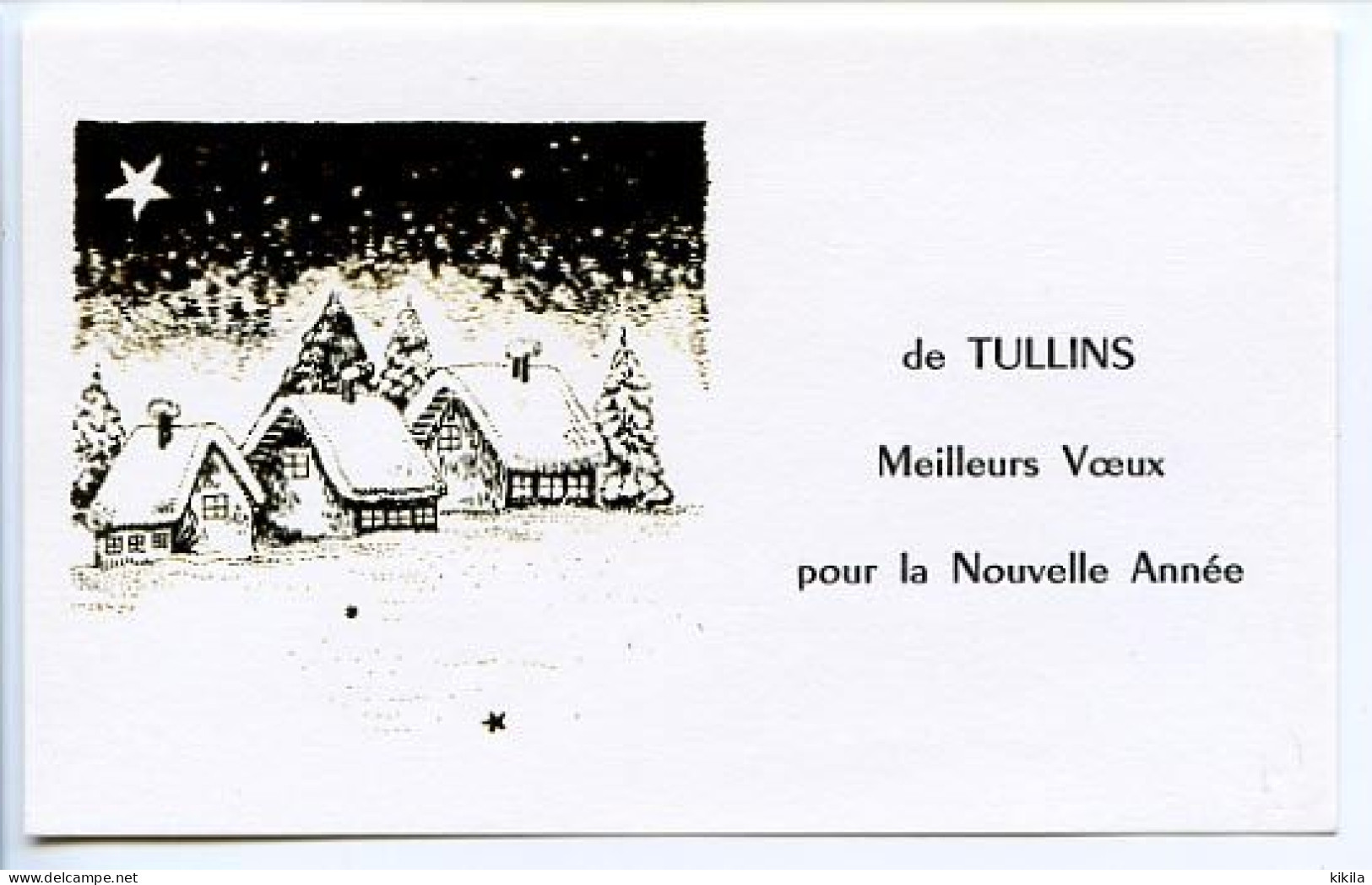 CPM  8.5 X 13.4  Isère  TULLINS   Meilleurs Voeux Pour La Nouvelle Année  Avec Enveloppe  Maisons Neige Nuit étoile - Tullins