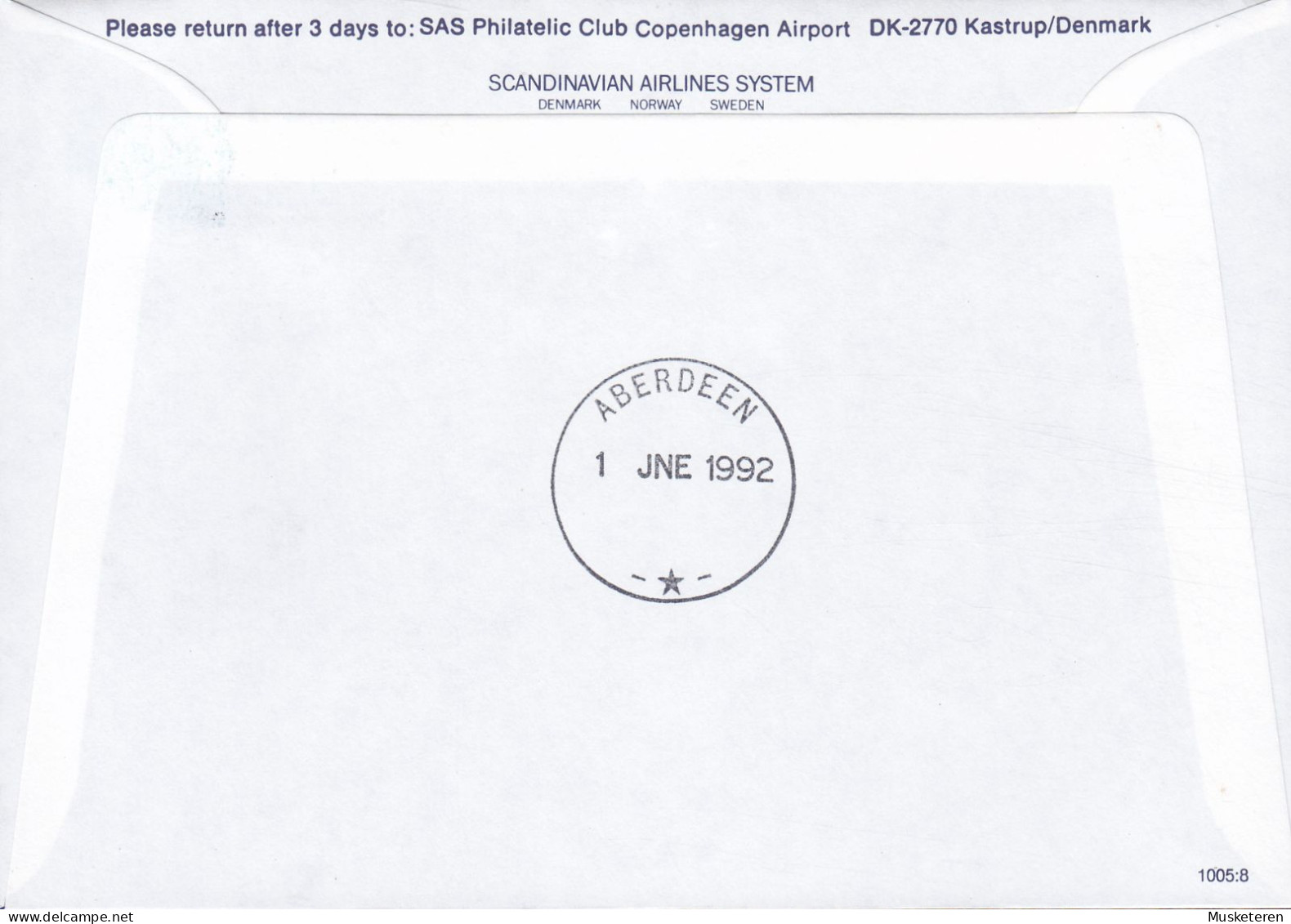 Norway SAS First DC-9 Flight OSLO-ABERDEEN 1992 Cover Brief Lettre Europa CEPT Stamp (2 Scans) - Briefe U. Dokumente