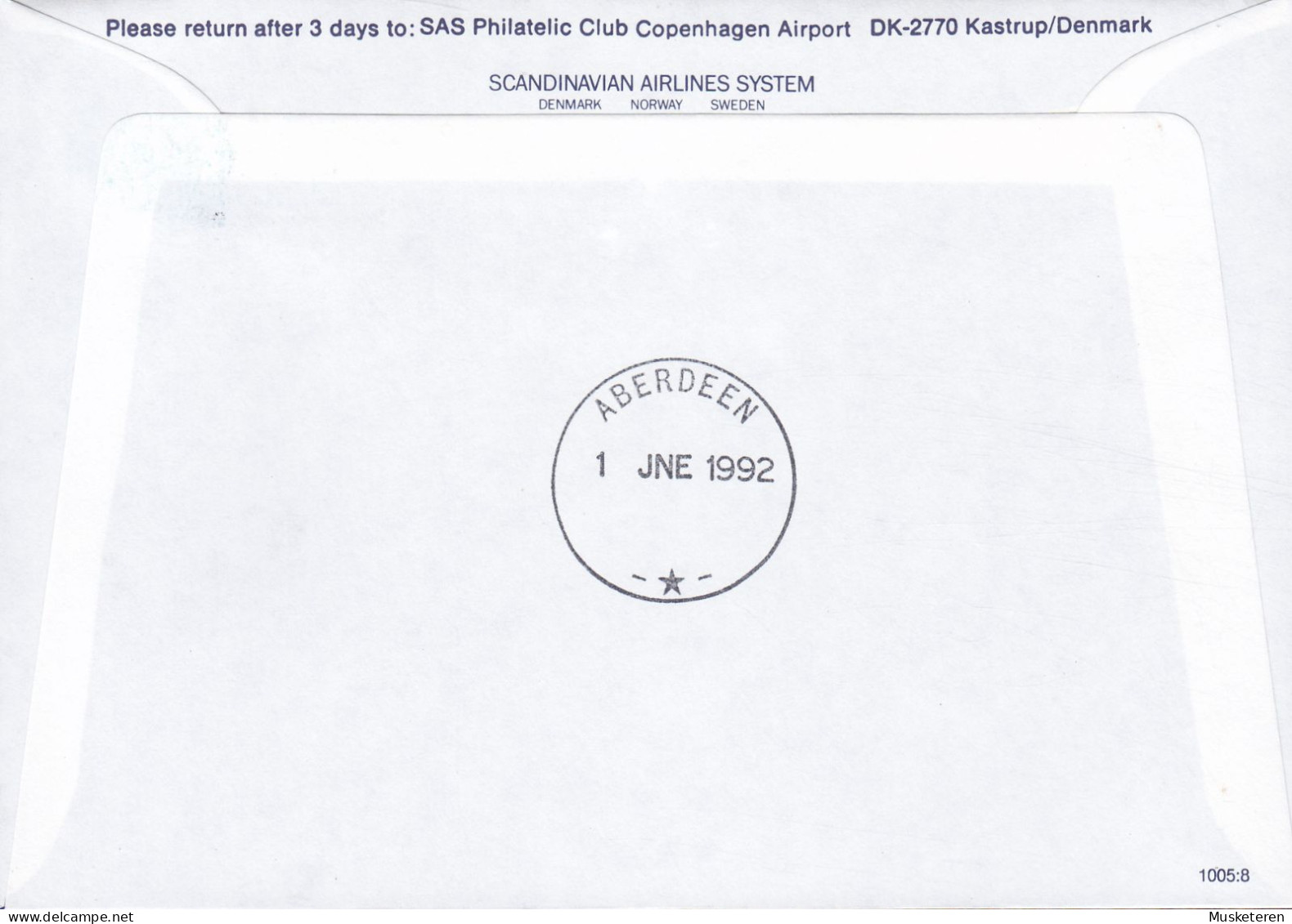 Norway SAS First DC-9 Flight OSLO-ABERDEEN 1992 Cover Brief Lettre Europa CEPT Stamp (2 Scans) - Covers & Documents