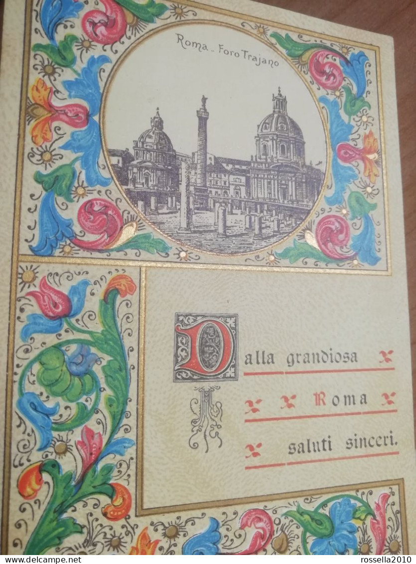 CARTOLINA A RILIEVO DORATO 1925 ITALIA ROMA FORO TRAIANO SALUTI ITALY POSTCARD - Souvenir De...