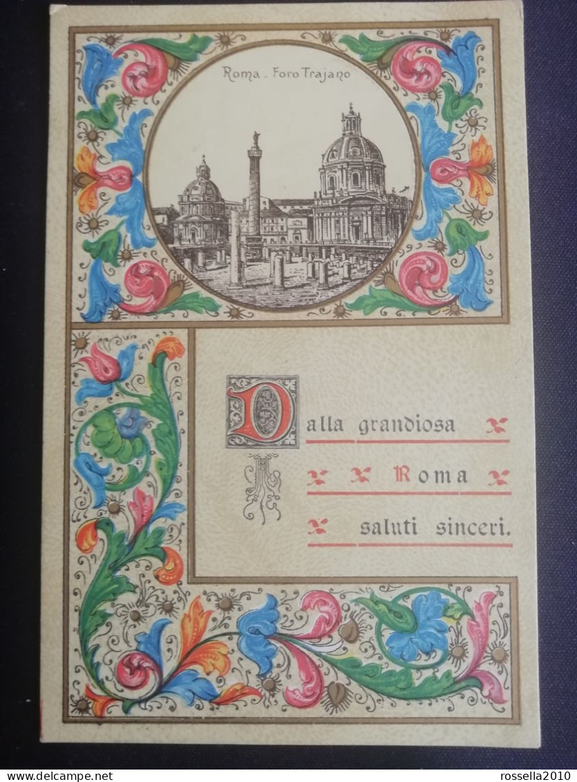 CARTOLINA A RILIEVO DORATO 1925 ITALIA ROMA FORO TRAIANO SALUTI ITALY POSTCARD - Souvenir De...