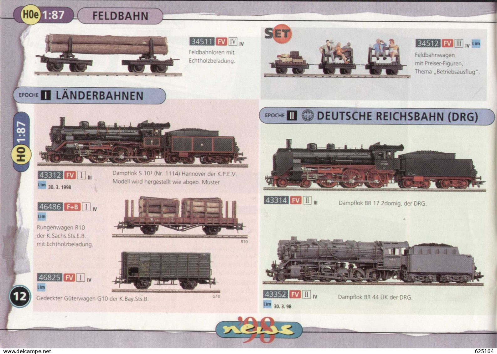 Catalogue ROCO NEWS 1998 Spur HO 1/87  TT 1/120  0m 1 /45- N 1/160- HOe 1/87 - German