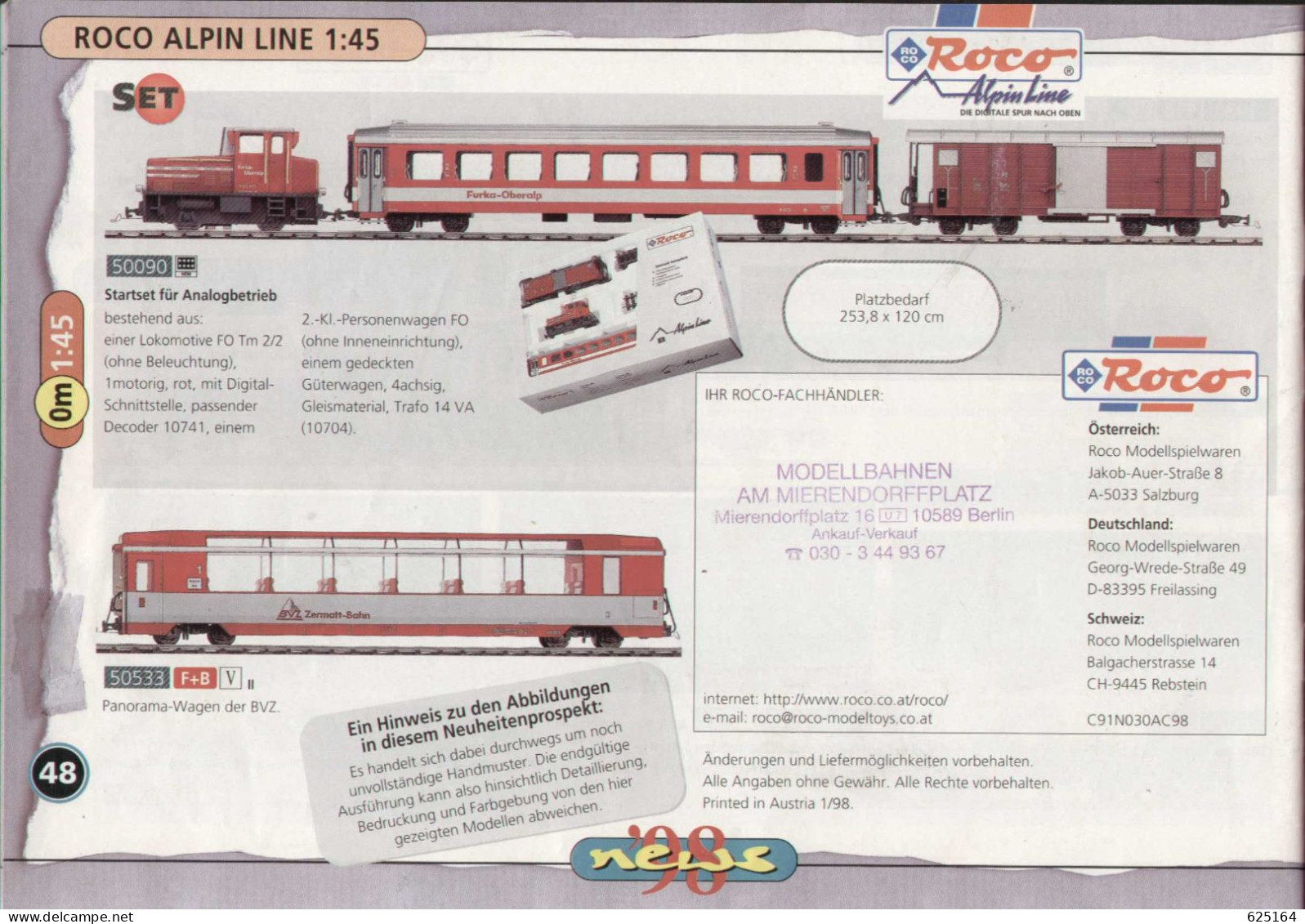 Catalogue ROCO NEWS 1998 Spur HO 1/87  TT 1/120  0m 1 /45- N 1/160- HOe 1/87 - German