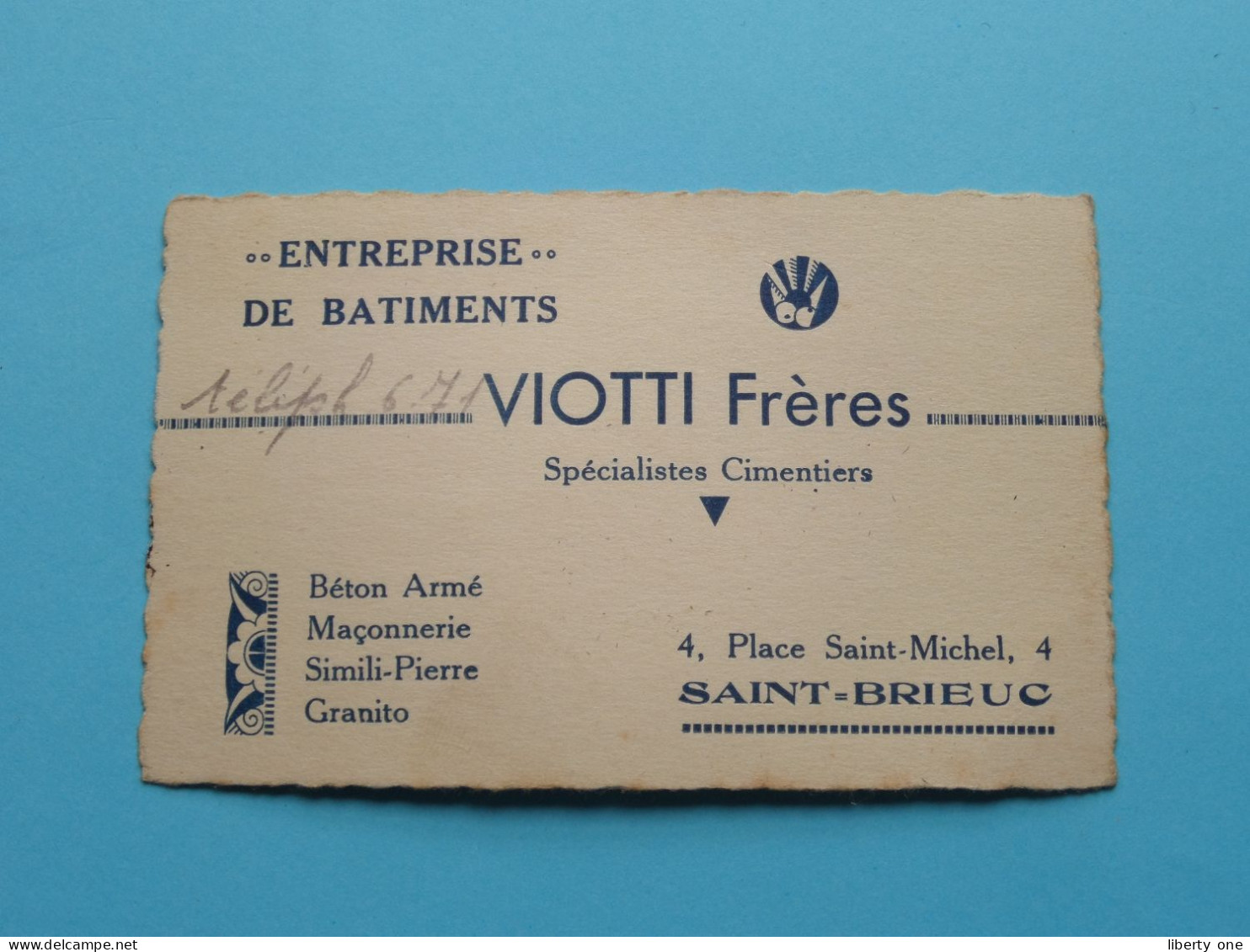 Entreprise De BATIMENTS " VIOTTI Frères > SAINT-BRIEUC ( Voir SCAN ) La FRANCE ! - Visitenkarten