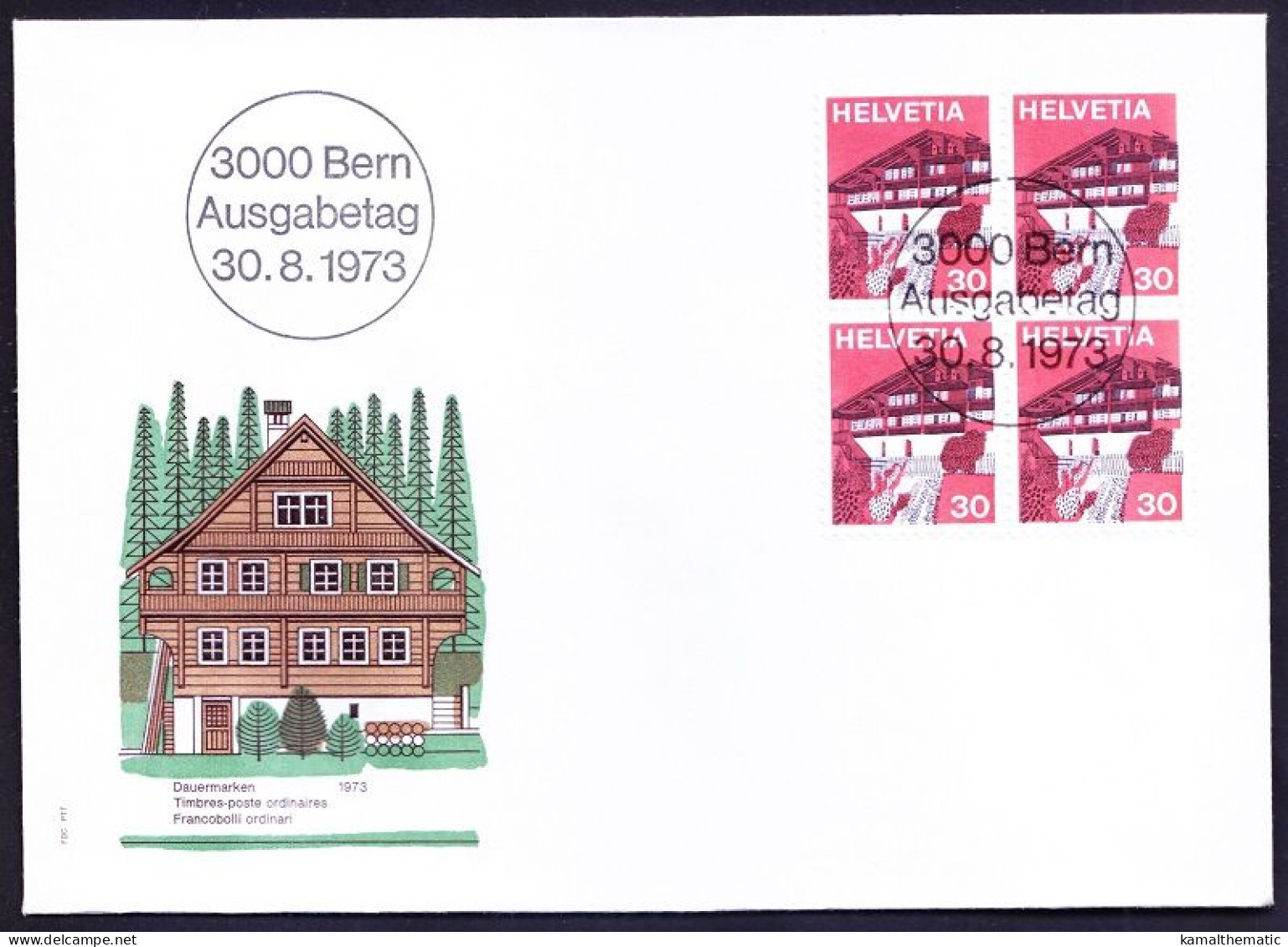 Switzerland 1973 FDC Blk, Architecture, Landscapes In Erlenbach In Simmental Bern Canton - Monumenti