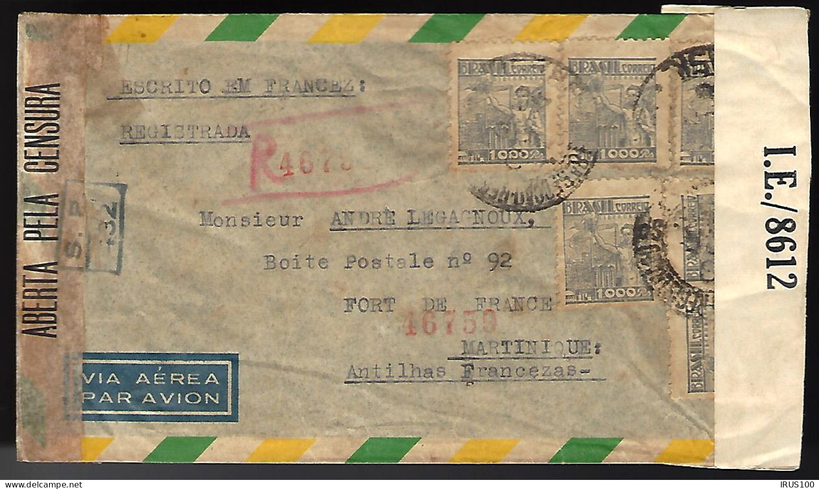 SAO - PAULO - 1945 - RECOMMANDÉ CENSURÉ - POUR LA MARTINIQUE - CENSORSHIP - ZENSUR - REGISTERED - Lettres & Documents