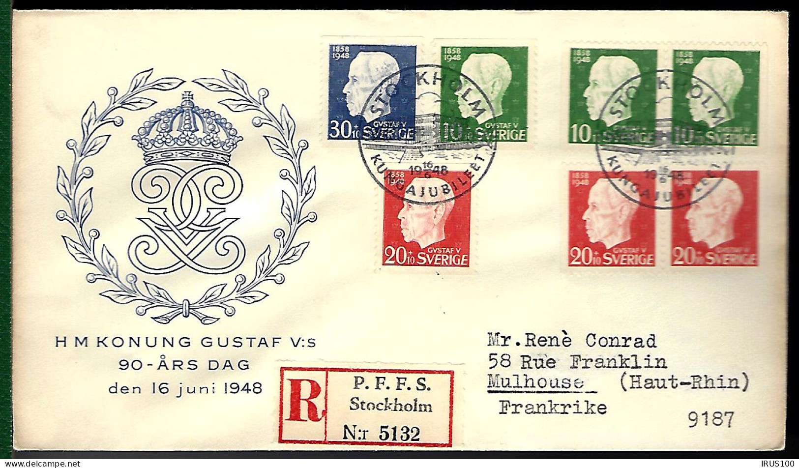 RECOMMANDÉ DE STOCKHOLM - 1948 - POUR MULHOUSE - FDC CIRCULÉ - Cartas & Documentos