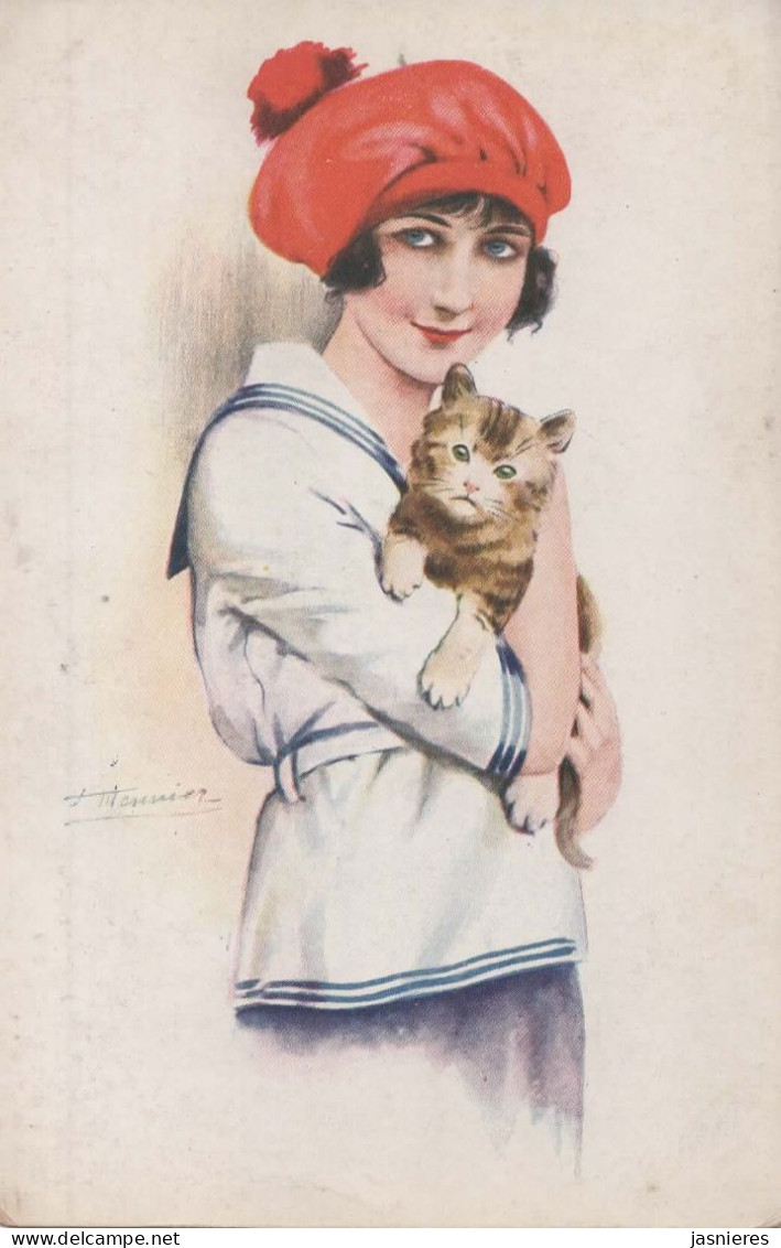 CPA Suzanne MEUNIER - Rieuse De Paris - N°6 Série 35 - Jeune Femme Et Son Chat - Meunier, S.