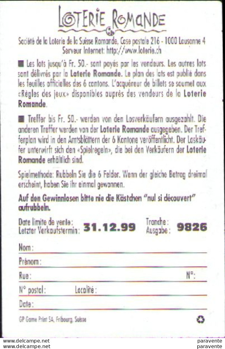 ROSINSKI : Carte à Gratter Jeu TRIBOLO Suisse THORGAL En 1999 - Autres & Non Classés