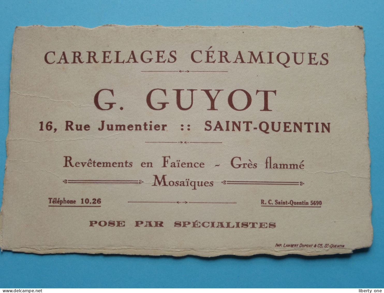 G. GUYOT Carrelages Céramiques> SAINT-QUENTIN Peinture-Vitrerie ( Voir SCAN ) La FRANCE ! - Visiting Cards