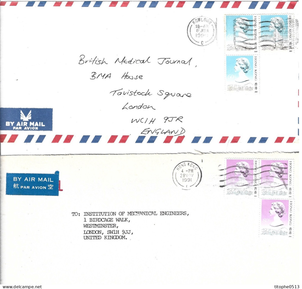 HONG KONG. Timbres De 1987 Sur 8 Enveloppes Ayant Circulé. Elizabeth II Selon Type « g ». - Lettres & Documents