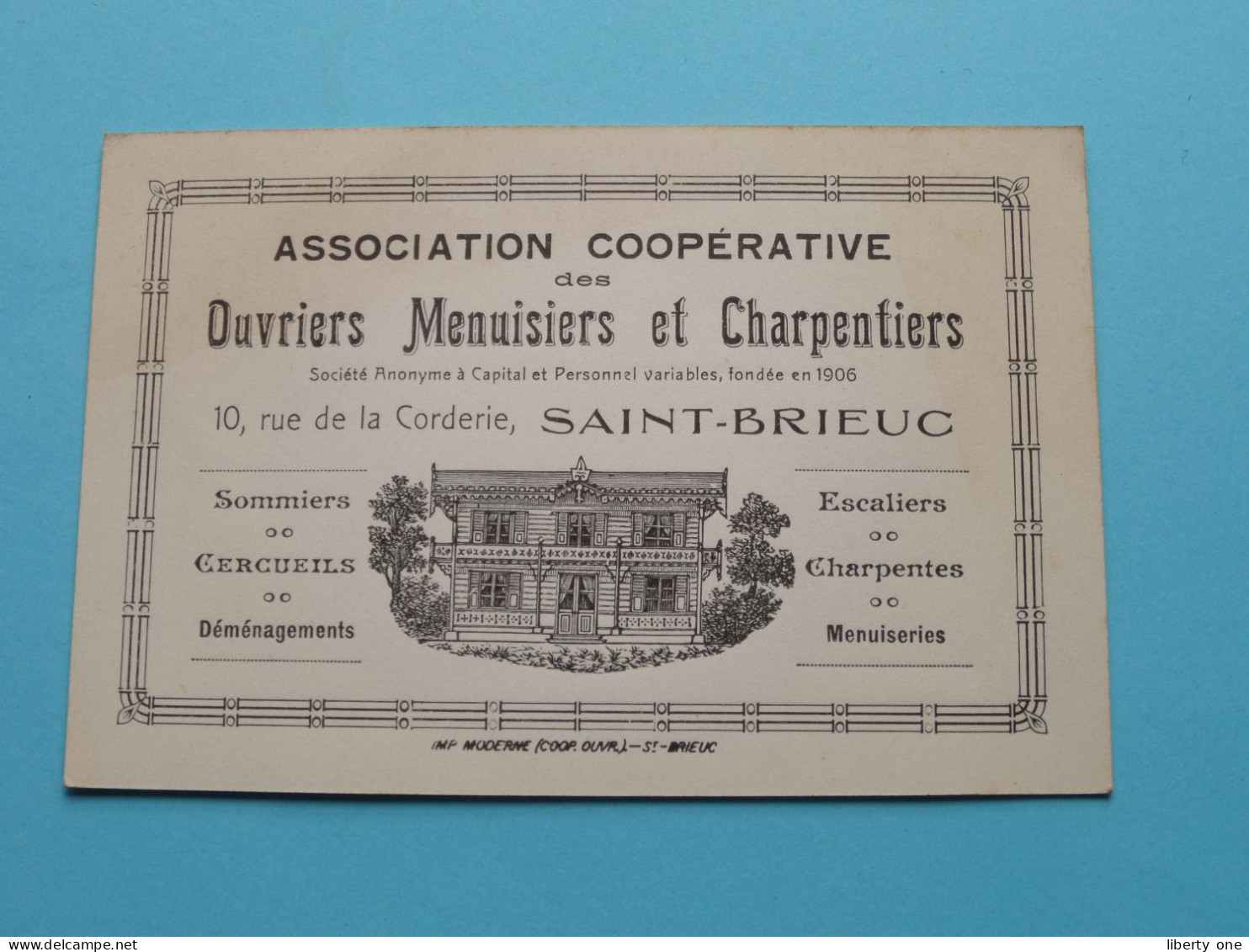 Ass. Coop Des OUVRIERS MENUISIERS Et CHARPENTIERS > SAINT-BRIEUC ( Voir SCAN ) La FRANCE ! - Visiting Cards