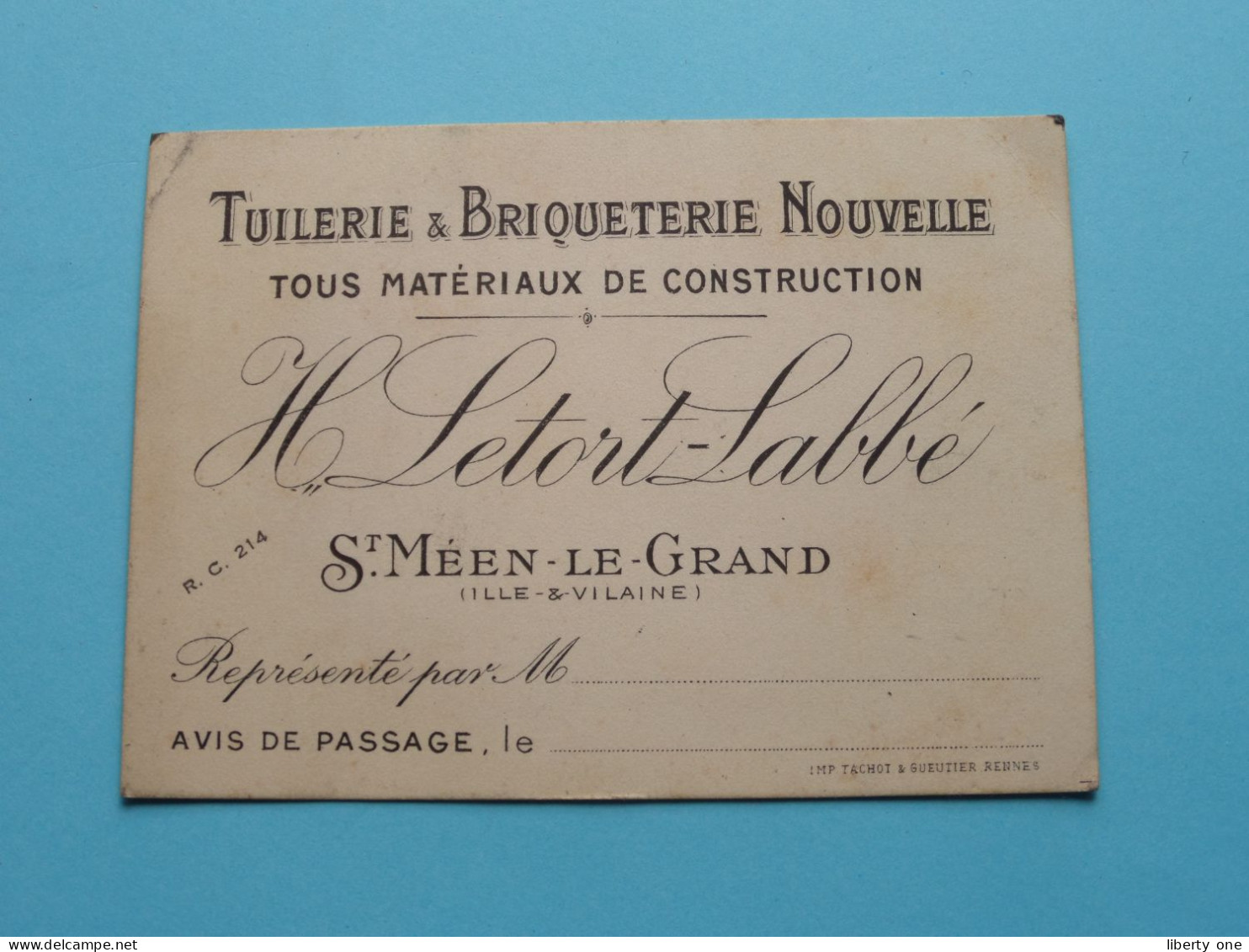 Tuilerie & Briqueterie Nouvelle H. LETORT - Labbé > St. Méen-Le-Grand ( Ille & Vilaine ) > ( Voir SCAN ) La FRANCE ! - Cartes De Visite
