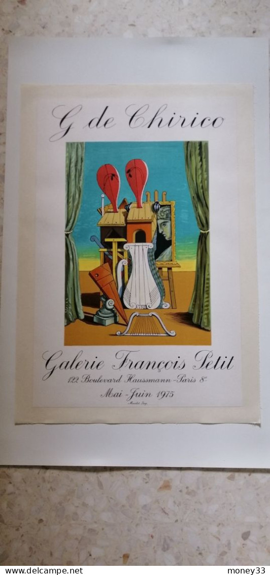 Affiche Originale Lithographique De Giorgio De Chirico " Galerie François Petit Paris Mourlot Imprimeur - Afiches