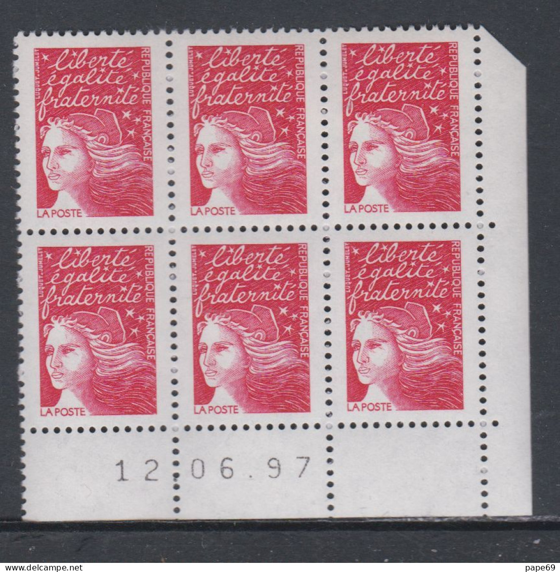 France N° 3083 XX Marianne Luquet TVP Rouge En Bloc De 6 Coin Daté Du 12 . 06 . 97 ; Gomme Légèrement Altérée TB - 1990-1999