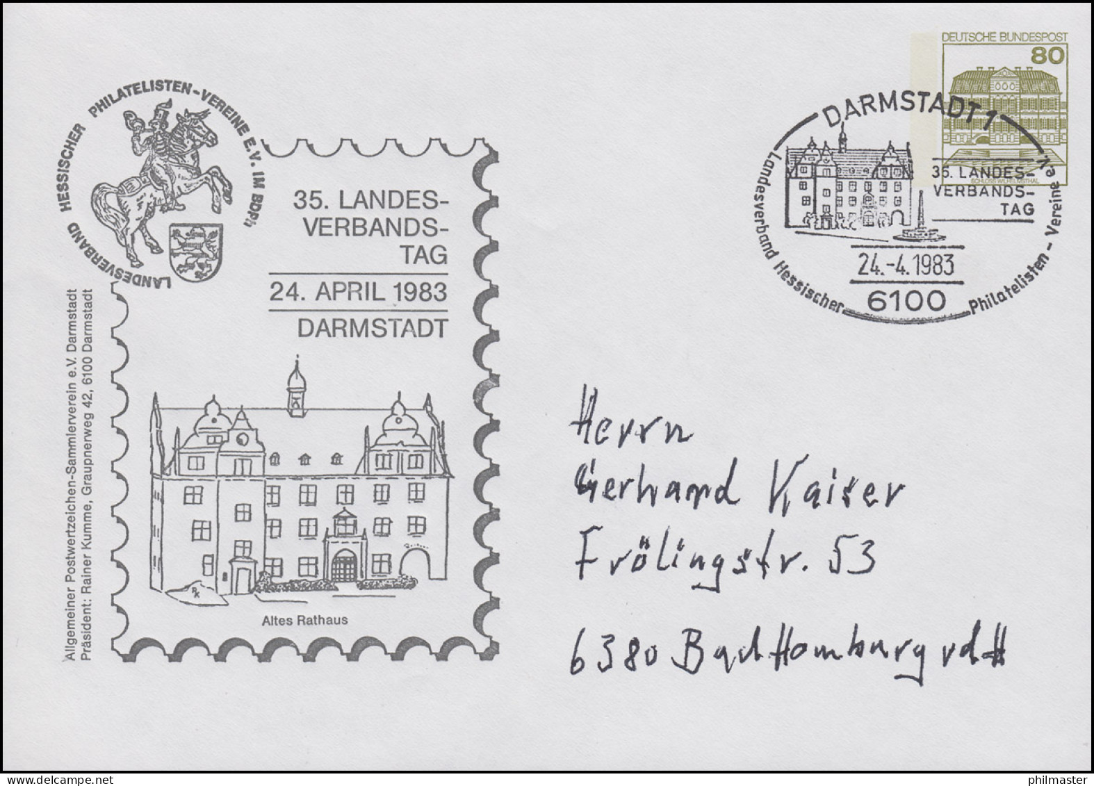 PU 117/80 BuS 80 Pf. 35. LV-Tag Altes Rathaus, SSt Darmstadt 24.4.1983 - Private Covers - Mint