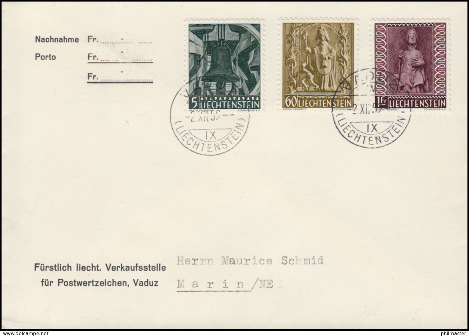 Liechtenstein 386-388 Weihnachen 1959 - Satz Auf FDC VADUZ 2.12.59 - Lettres & Documents