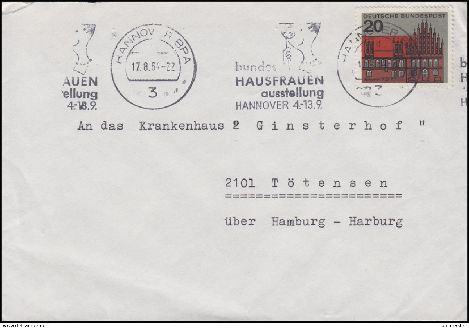 Bundes-Hausfrauen-Ausstellung Hannover 4.-13.9.1964, EF Brief Hannover 17.8.64 - Femmes Célèbres