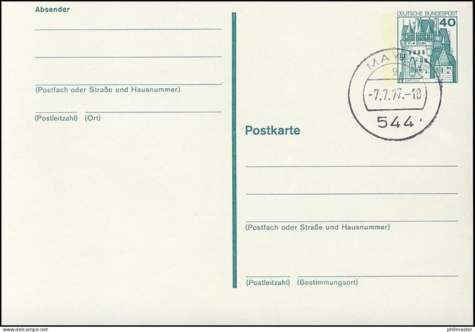 P 121 BuS 40 Pf Mit Strichlinien Tages-Stempel 7.7.77 - Postkarten - Ungebraucht