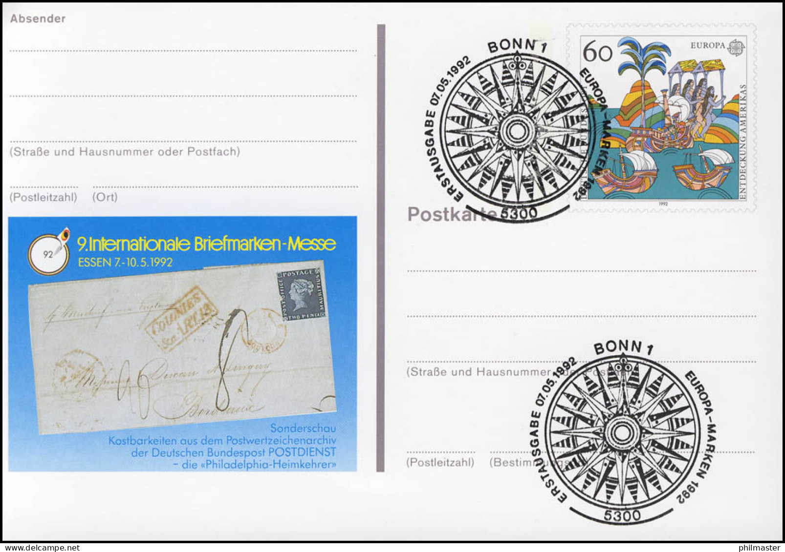 PSo 27 ESSEN 1992, ESSt Bonn 07.05.1992 - Cartes Postales - Neuves