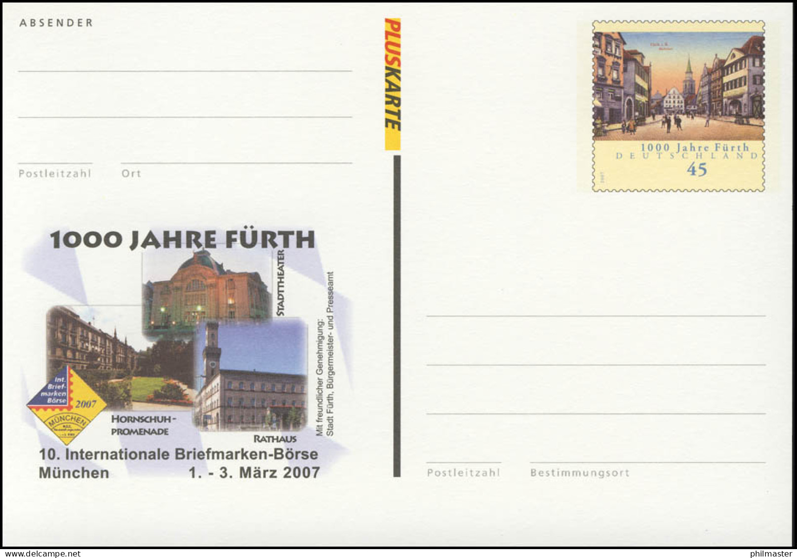 PSo 95 Briefmarken-Börse München - 1000 Jahre Fürth 2007, ** - Postkarten - Ungebraucht
