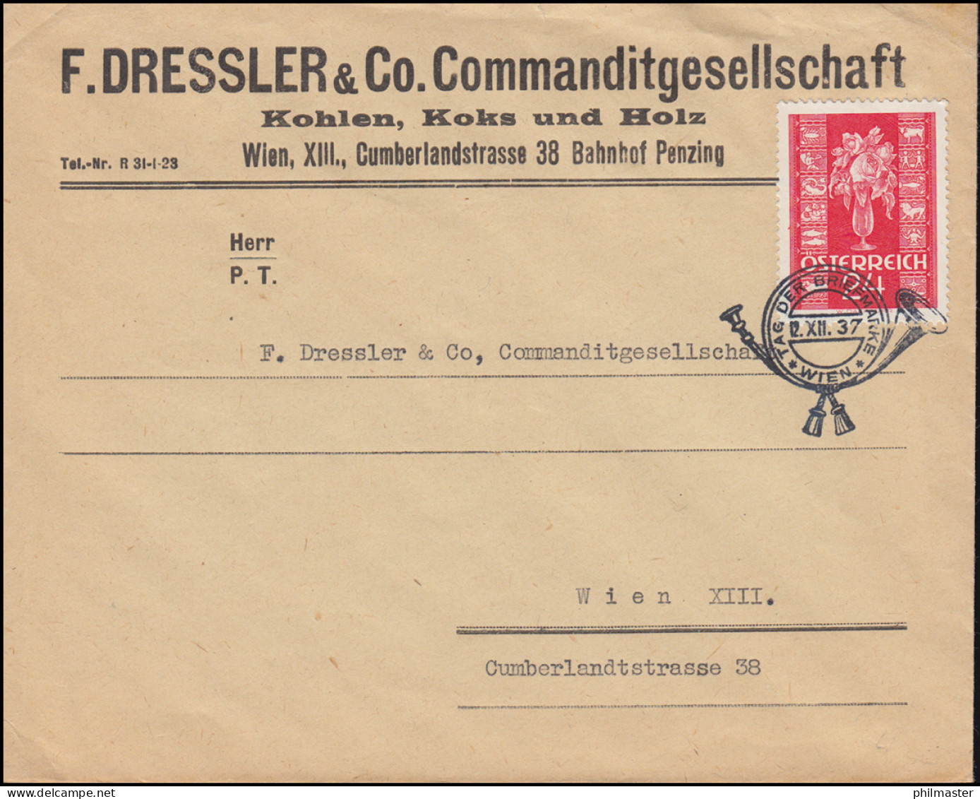 659 Glückwunsch-Marke 24 Groschen Auf FDC ESSt WIEN Tag Der Briefmarke 12.12.37 - Tag Der Briefmarke