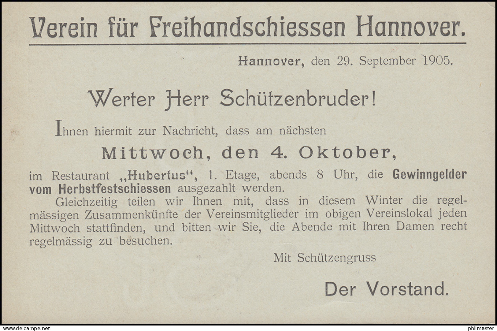 Postkarte P 57X Mit Zudruck Verein Für Freihandschießen Hannover, Ungebraucht ** - Schieten (Wapens)
