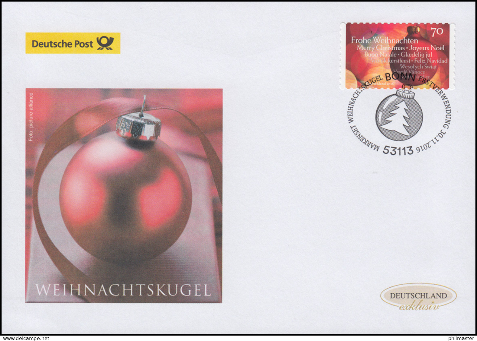 3270 Weihnachtskugel, Selbstklebend, Schmuck-FDC Deutschland Exklusiv - Briefe U. Dokumente