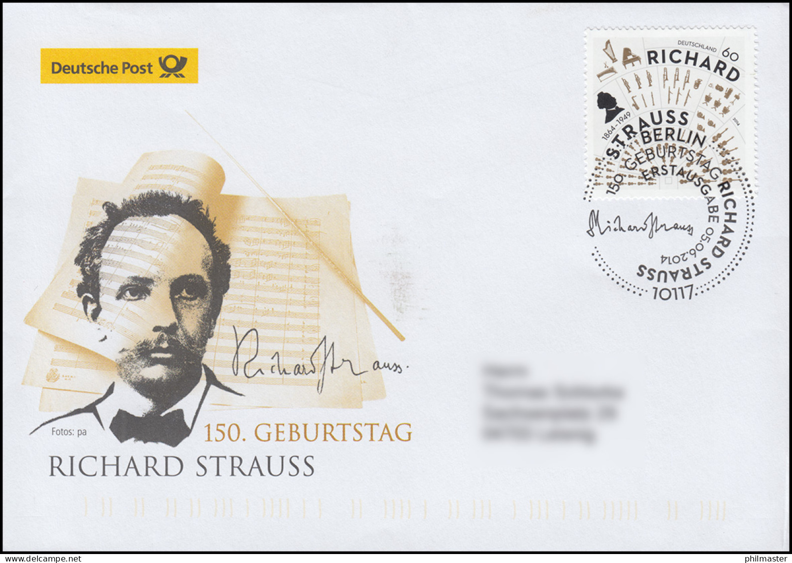 3086 Komponist Richard Strauß, Schmuck-FDC Deutschland Exklusiv - Briefe U. Dokumente