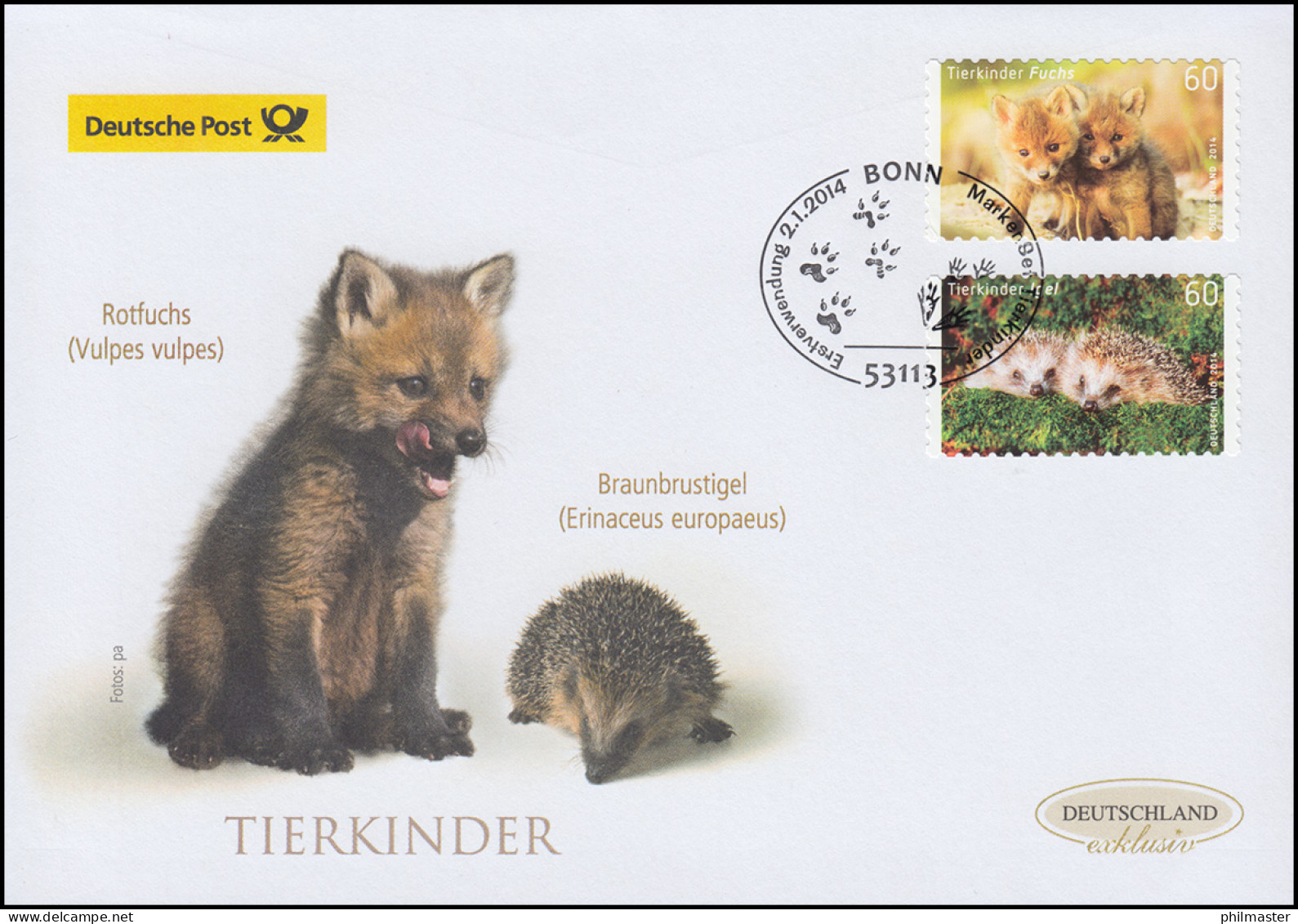 3053-3054 Fuchs Und Igel, Selbstklebend, Schmuck-FDC Deutschland Exklusiv - Briefe U. Dokumente