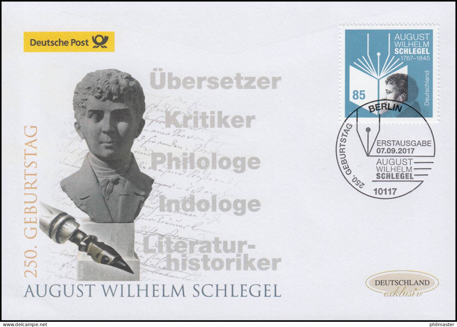 3332 August Wilhelm Schlegel, Schmuck-FDC Deutschland Exklusiv - Storia Postale