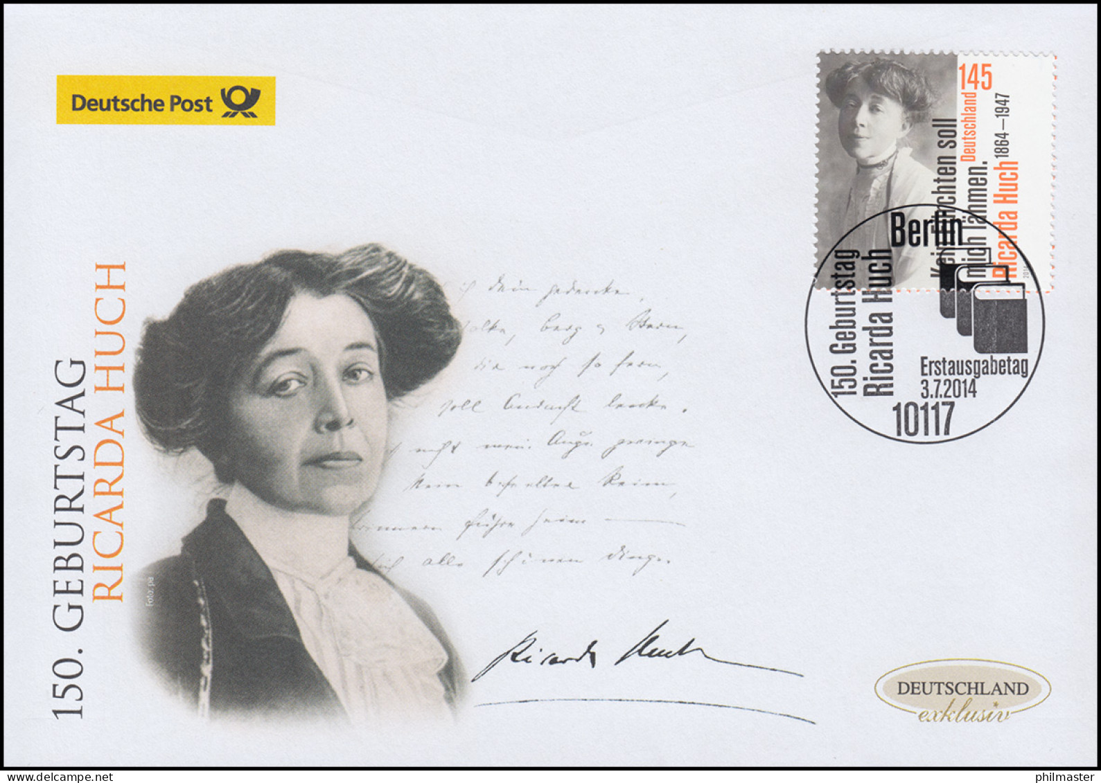 3093 Ricarda Huch, Schmuck-FDC Deutschland Exklusiv - Lettres & Documents