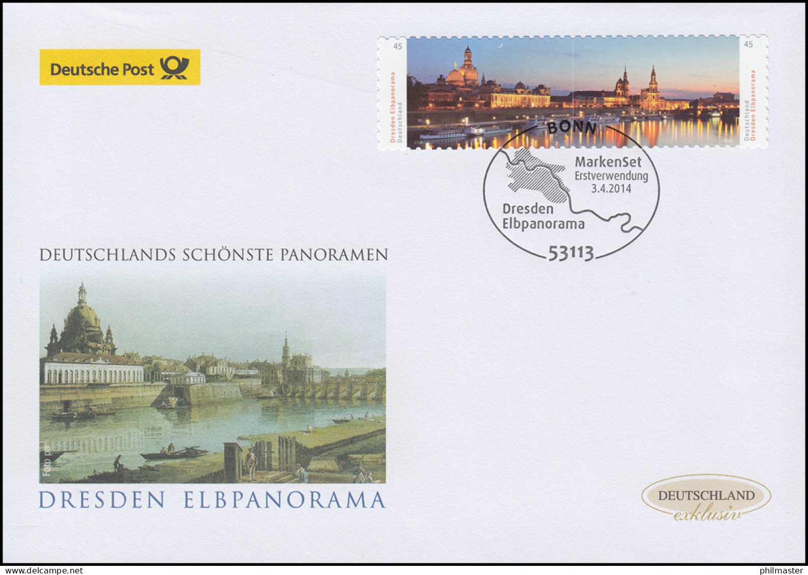 3073-3074 Elbpanorama Dresden, Selbstklebend, Schmuck-FDC Deutschland Exklusiv - Cartas & Documentos