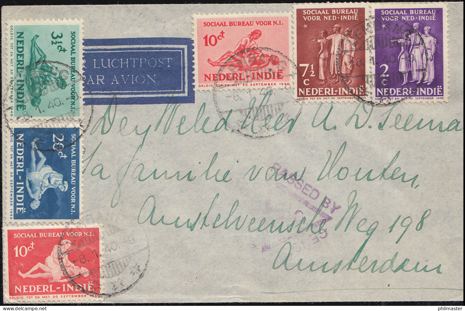 Zensur KLM-Flugpost NL-Indien - NL Ab Bandoeg über Nepal Nach Amsterdam 8.1.1940 - Poste Aérienne